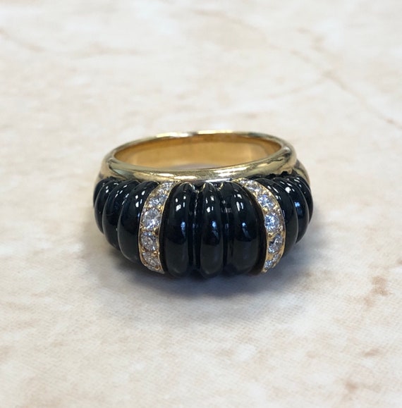 Vintage 18K Black Onyx & Diamond Ring - Cocktail R