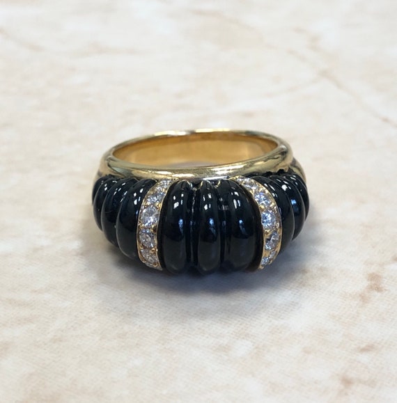 18K Black Onyx Diamond Ring ヴィンテージ 
