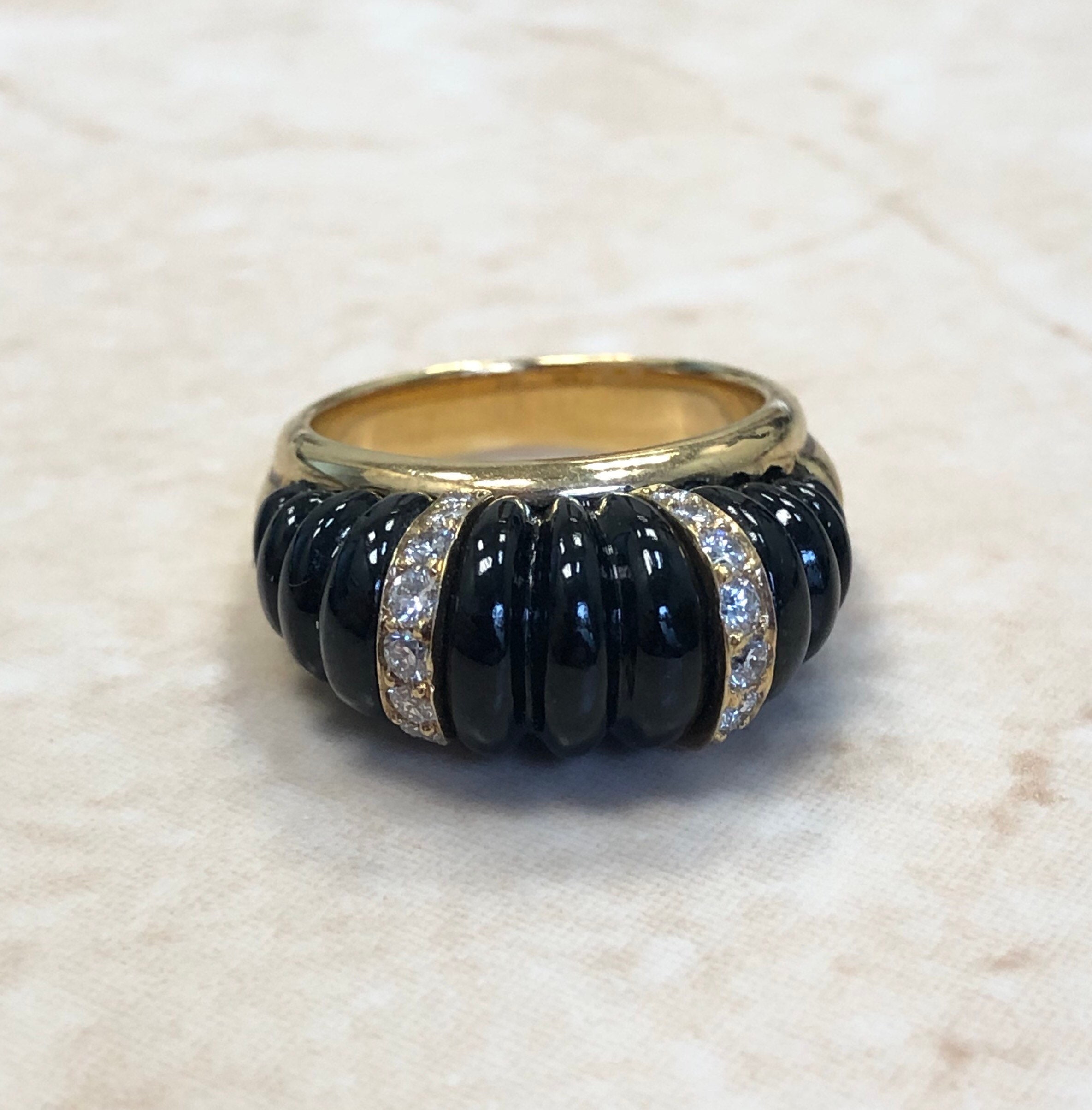Vintage 18K Black Onyx & Diamond Ring by Carvin French Solid 18K 