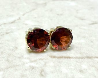 14K Gold 7 MM Round Garnet Stud Earrings 3.25 CTTW - 14K Yellow Gold Garnet Earrings - January Birthstone Earrings - Birthday Gift For Her