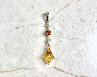 10K Diamond & Citrine Pendant - Solid 10K Two Tone Gold Citrine Tear Drop Pendant - Birthday Gift For Her - November Birthstone Pendant