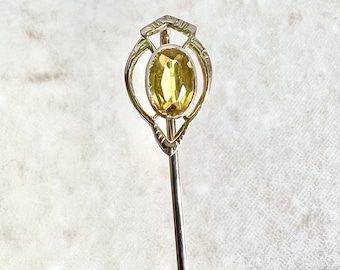 Antique Yellow Tourmaline Stick Pin - 14K Yellow Gold Stick Pin - Antique Stick Pin - Yellow Tourmaline Pin - Gold Hat Pins - Antique Pins