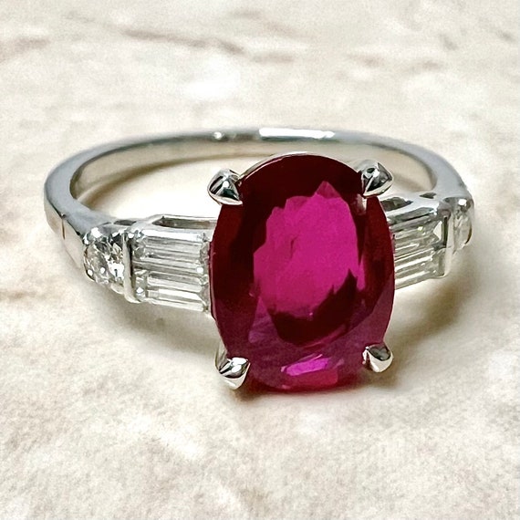 Vintage Handcrafted Platinum Ruby & Diamond Ring … - image 4