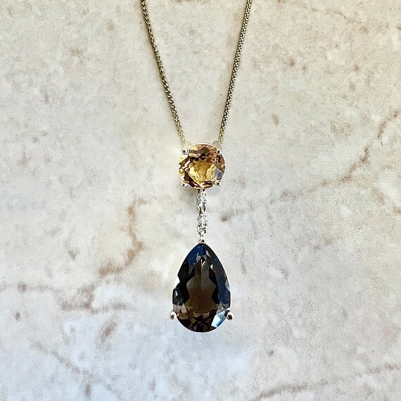 14K Citrine Smoky Quartz \u0026 Diamond 