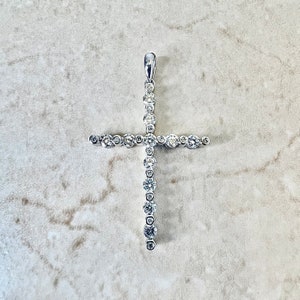 1.20 CT Vintage 14K Diamond Cross Pendant - Solid 14K White Gold Diamond Cross Necklace - Religious Jewelry Gift For Her - Christian Pendant