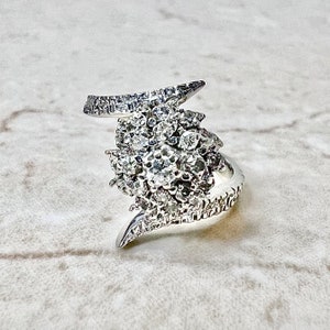 14K Gold Cluster Diamond Ring - Solid 14K White Gold Diamond Cocktail Ring - Cluster Ring - Diamond Wedding Ring - Anniversary Gifts For Her