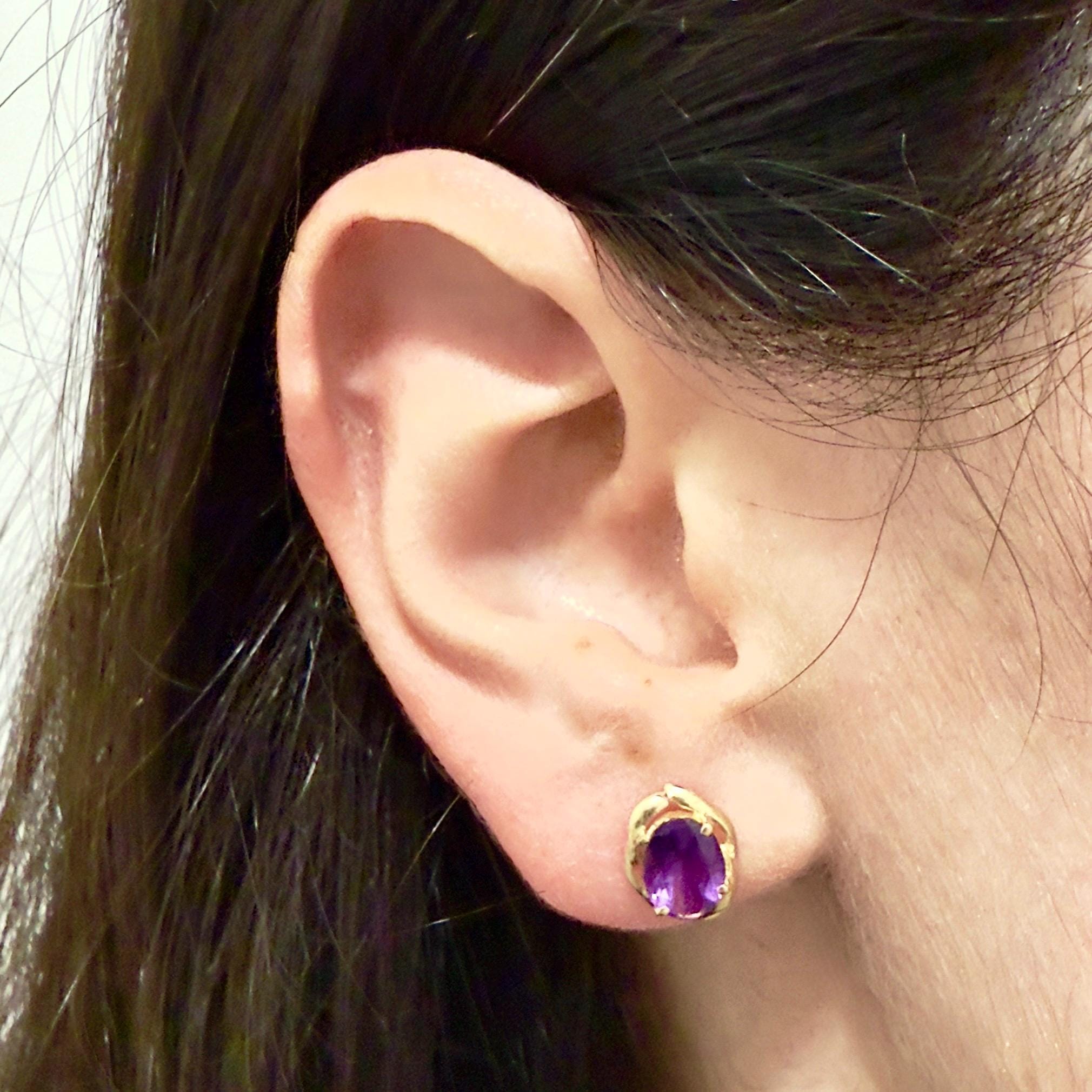 ヴィンテージ 14K ゴールド オーバル アメジスト スタッドピアス - 14K 