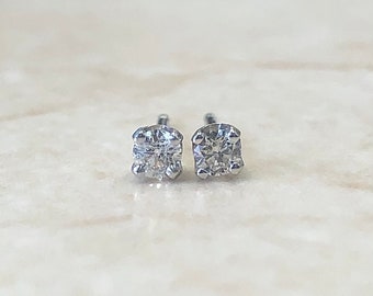 14 Karat White Gold 0.15 CTTW Natural Diamond Stud Earrings With Push Backs - Birthday Gift