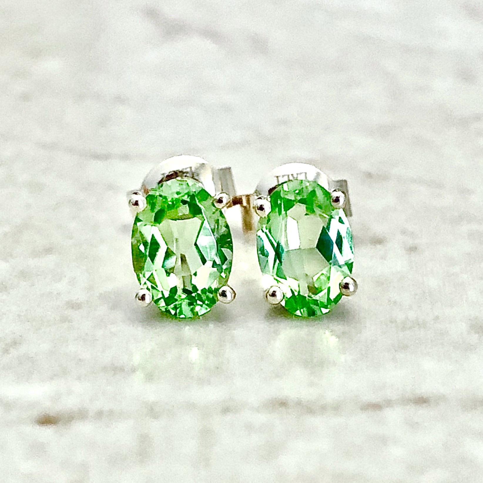 14K Gold Oval Peridot Stud Earrings - Solid 14K Yellow Gold Peridot Earrings - August Birthstone Earrings For Women - Birthday Gift For Her