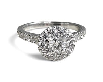ZYDO Italy "Promessa d’Amore" 18K White Gold 0.94 CTW Natural Diamond Halo Engagement Ring - Diamond Halo Ring - Promise Ring - Wedding Ring