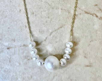 14K White Pearl Pendant Necklace - Yellow Gold Pearl Necklace - Genuine Pearl Jewelry - June Birthstone Necklace - Christmas Gifts For Her