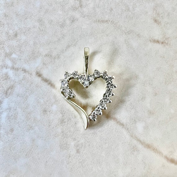 10K Diamond Heart Pendant Necklace - 10K Yellow G… - image 1