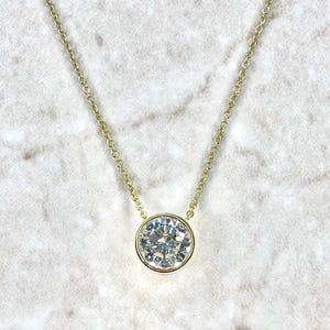 1 CT Lab Grown Diamond Necklace - 14K Yellow Gold Diamond Bezel Necklace - Solitaire Pendant Necklace - 14K Gold Diamond Solitaire Necklace
