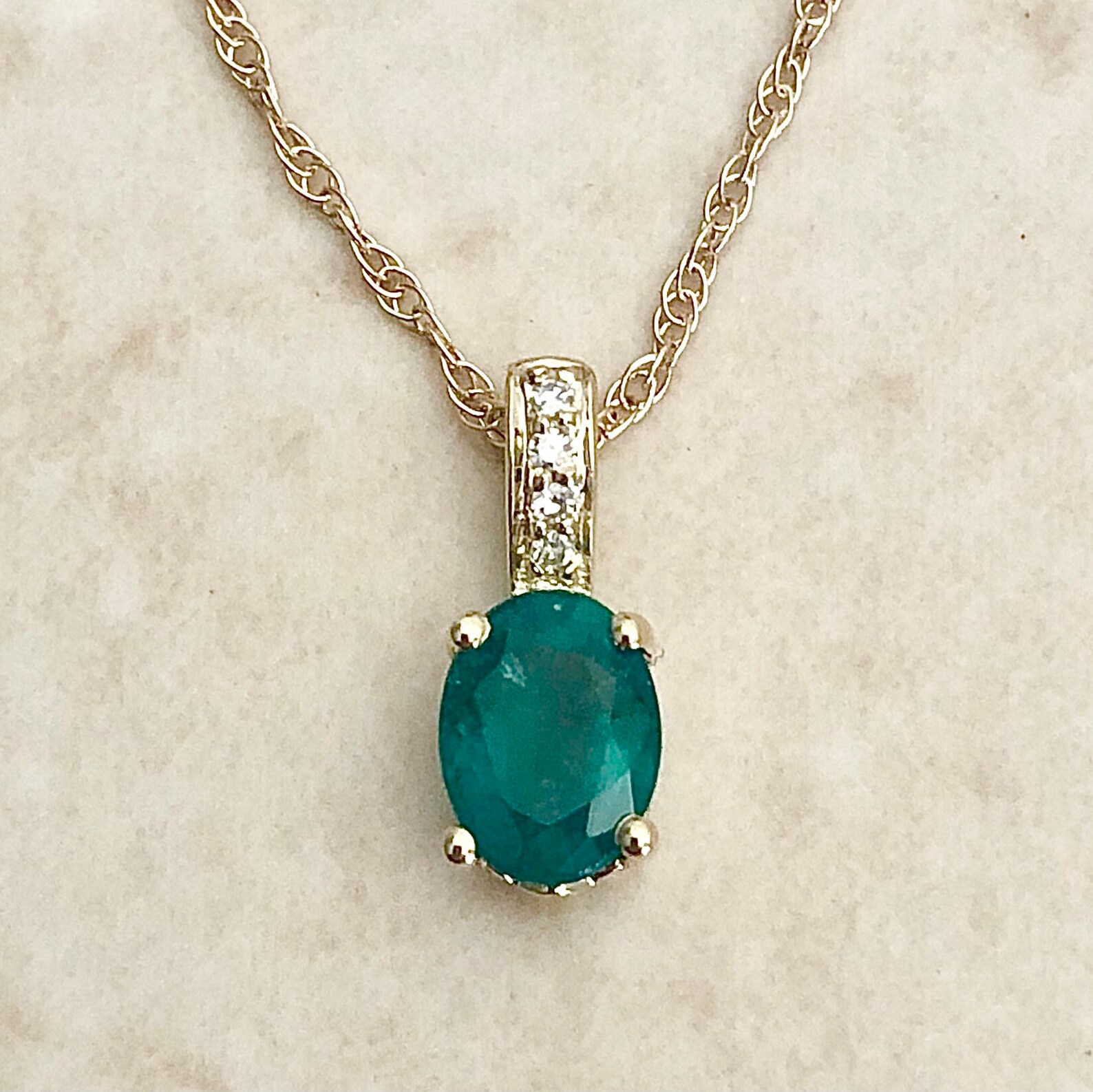 Emerald & Diamond Pendant Necklace 14 Karat Yellow Gold | Etsy