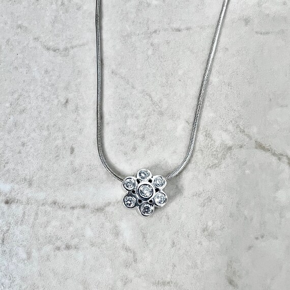 14K Diamond Flower Necklace - White Gold Diamond H