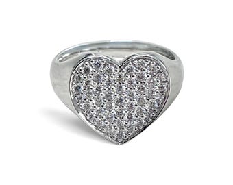 ZYDO Italy "Amore Brillante" 18K White Gold Natural Diamond Heart Ring - Pave Diamond Ring - Pave Ring - Italian Fine Jewelry Gift For Her