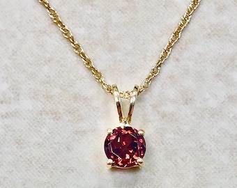 Garnet Pendant Necklace - 14 Karat Yellow Gold - January Birthstone - Genuine Gemstone - 18” Chain - Birthday Gift