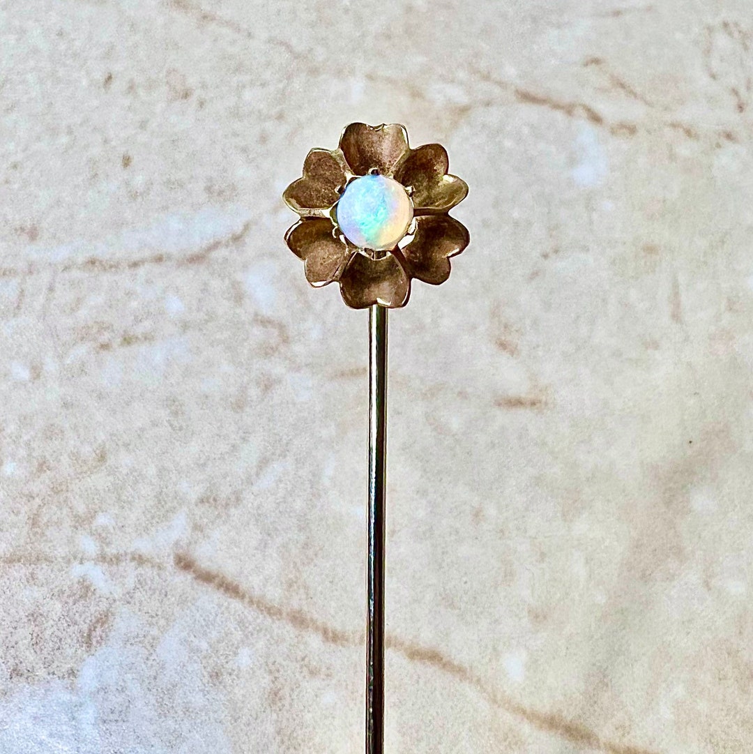 14K Antique Victorian Opal Stick Pin - 14K Rose Gold Opal Stick Pin ...