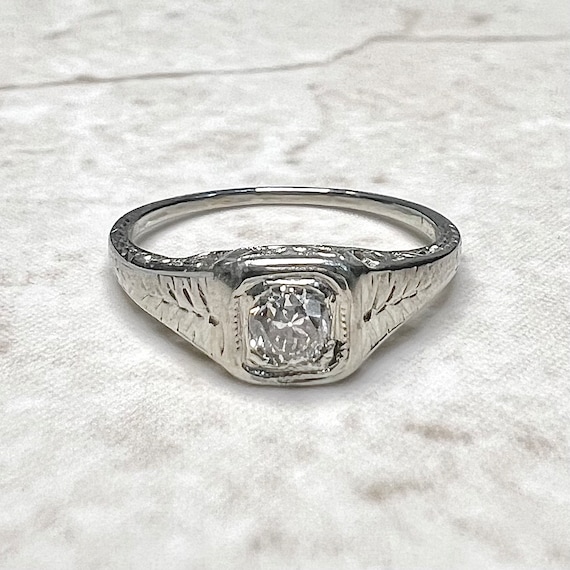 Antique Art Deco Diamond Engagement Ring - Solid … - image 1