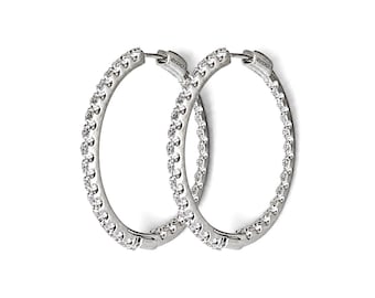 ZYDO Italy "Cerchi Di Stelle" 18K White Gold 0.95 CTW Natural Diamond Inside Out Hoop Earrings - In & Out Diamond Hoop Earrings For Women