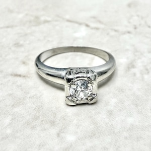 Vintage 1940’s Diamond Engagement Ring - 14K White Gold Diamond Solitaire Ring - Vintage Solitaire - Diamond Wedding Ring - White Gold Ring