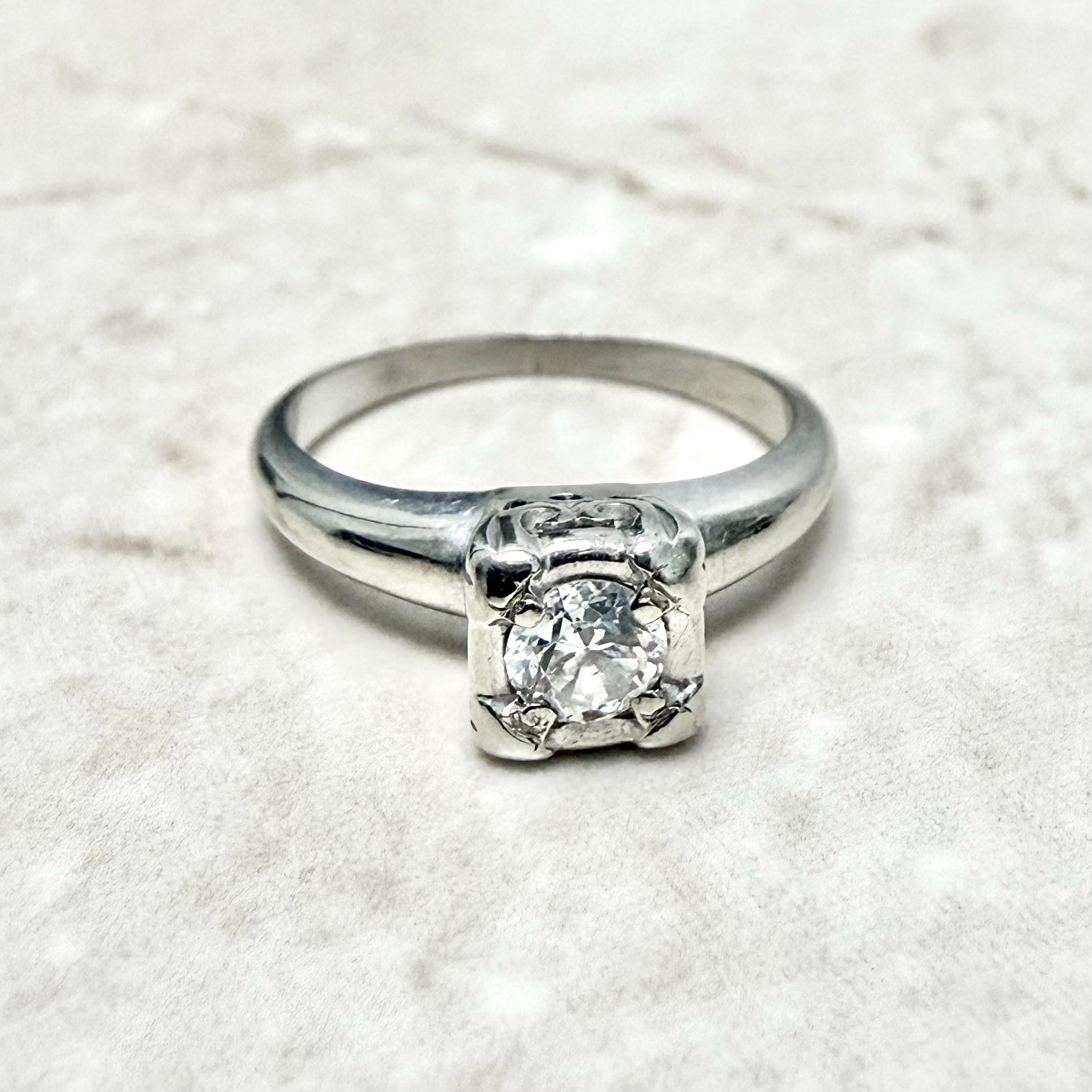 Vintage 1940’s Diamond Engagement Ring - 14K White Gold Diamond Solitaire Ring - Vintage Solitaire - Diamond Wedding Ring - White Gold Ring