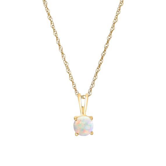 14Kゴールドソリティアオパールペンダントネックレス - ソリッド14K 