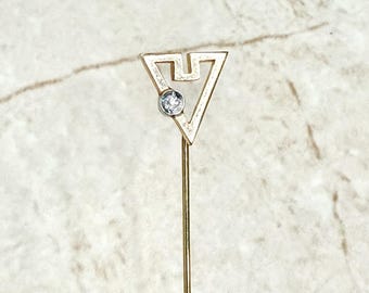 Broche vintage em ouro maciço 14K com diamante - Broche vintage - Broche solitário com diamante - Broche de ouro - Broche de lapela com diamante - Broche para chapéu