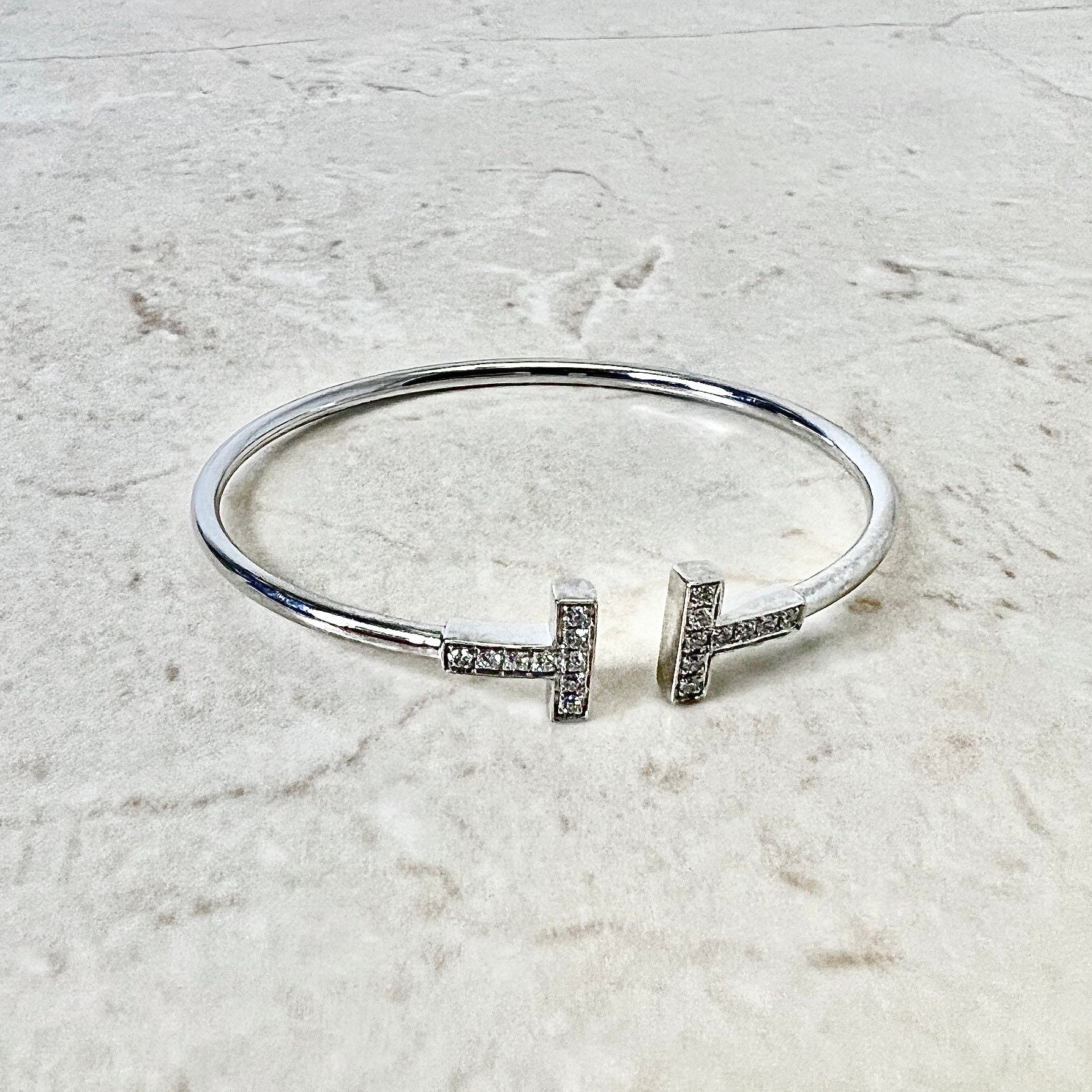 Tiffany T princesscut diamond square bracelet in 18k white gold large   Tiffany  Co