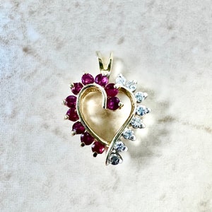 14K Gold Diamond & Natural Ruby Heart Pendant Necklace - 14K Solid Gold Ruby Pendant - Heart Necklace - July Birthday Gift - July Birthstone