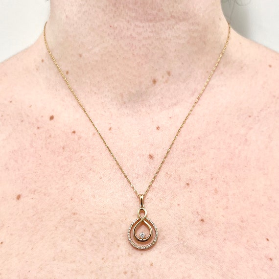 14K Diamond Infinity Pendant Necklace - 14K Yello… - image 2