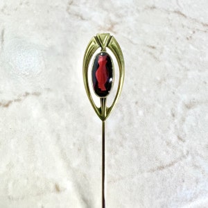 14K Antique Garnet Stick Pin - 14K Yellow Gold Garnet Stick Pin - Antique Stick Pin - Gold Stick Pin - Gold Garnet Pin - Gemstone Hat Pins