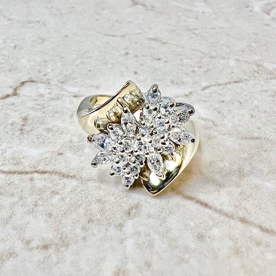 1 CTTW Vintage 14K Diamond Cluster Ring - 14 Kara… - image 4