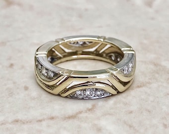Anillo vintage de diamantes de 18 quilates de Carvin French - Alianzas de oro bicolor de 18 quilates - Anillo de diamantes - Anillo de aniversario - Anillo de bodas de diamantes