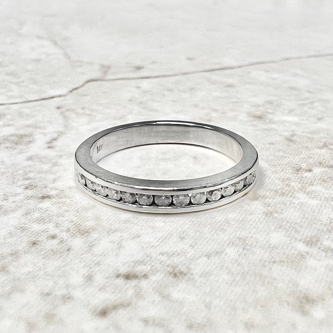 14K Diamond Half Eternity Band Ring 14K White Gold Diamond Etsy