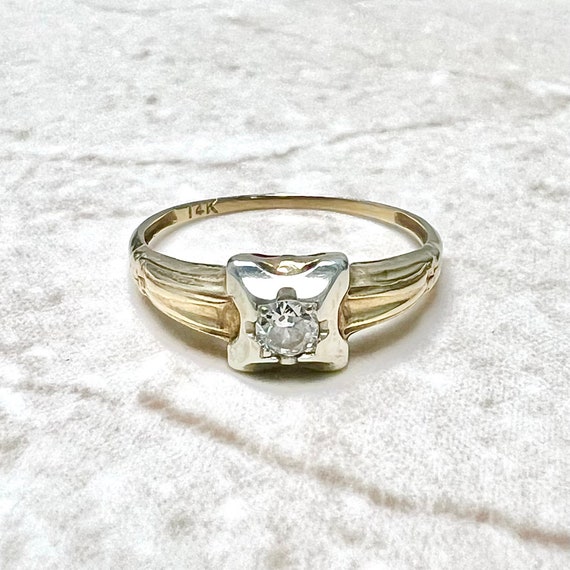 14K Vintage 1930’s Art Deco Diamond Engagement Ri… - image 3
