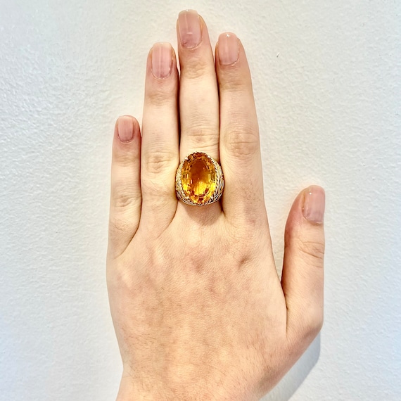 Vintage 14K Citrine Cocktail Ring In Yellow Gold … - image 2