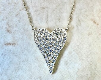 Collar con corazón de oro macizo de 14 quilates y pavé de diamantes de 1/2 quilates - Collar con colgante de corazón de diamantes en oro amarillo de 14 quilates - Collar con corazón de diamantes - Regalo para ella