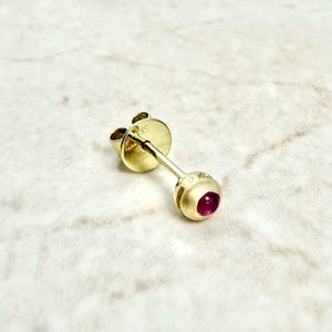Single 18K Natural Ruby Stud Earring - 18K Yellow Gold Single Stud Earring - Genuine Ruby Earrings - July Birthstone Earrings - Gift For Her