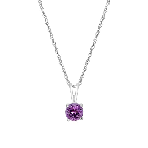 14K ソリティア アメジスト ペンダントネックレス - 14K ホワイト 
