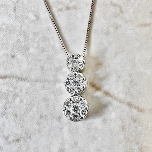 Diamond Cluster Pendant Necklace - Solid 14K White Gold Diamond Pendant - Cluster Diamond Necklace - Diamond Cluster Necklace - Gift For Her