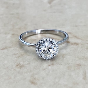 Round Diamond Halo Engagement Ring - 18K White Gold Bridal Ring - Natural Diamond Wedding Ring For Women - Diamond Halo Ring - Promise Ring