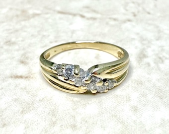 Vintage 14K Gold Natural Diamond Ring - Solid 14K Yellow Gold Diamond Band Ring - Cocktail Ring - Diamond Wedding Ring - Best Gift For Her