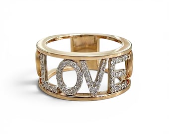 ZYDO Italy "Amore Mio" 18K Rose Gold & White Gold Natural Diamond LOVE Ring - Heart Ring - Diamond Ring - Italian Fine Jewelry Gift For Her