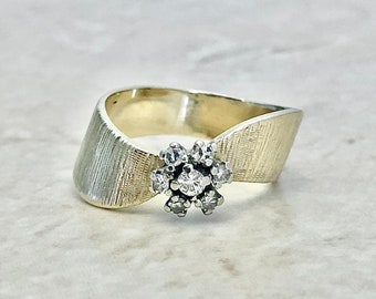 Vintage 14K Diamond Halo Ring - 14K Two Tone Gold Diamond Ring - Cluster Ring - Vintage Ring - Diamond Cocktail Ring - Best Gifts For Her