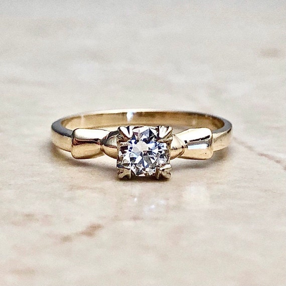 0.40 CT Vintage Retro Diamond Solitaire Engagemen… - image 1