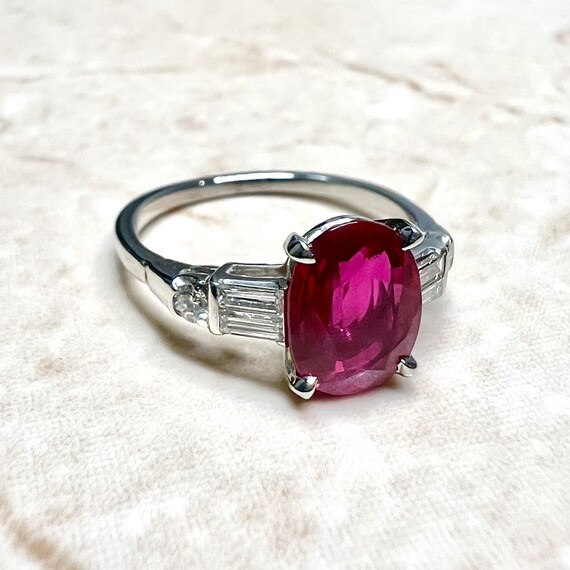 Vintage Handcrafted Platinum Ruby & Diamond Ring … - image 5