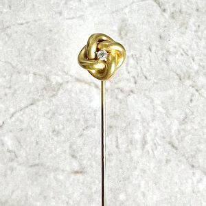 Antique Edwardian Yellow Gold Diamond Stick Pin - 14K Yellow Gold Pin - Gold Hat Pin - Antique Stick Pin - Lapel Pin - Solitaire Stick Pin