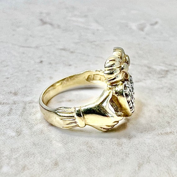 Vintage 14K Gold Diamond Claddagh Ring - Promise … - image 6