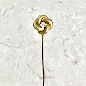 Antique Edwardian Yellow Gold Diamond Stick Pin - 14K Yellow Gold Pin - Antique Stick Pin - Gold Hat Pin - Lapel Pin - Solitaire Stick Pin